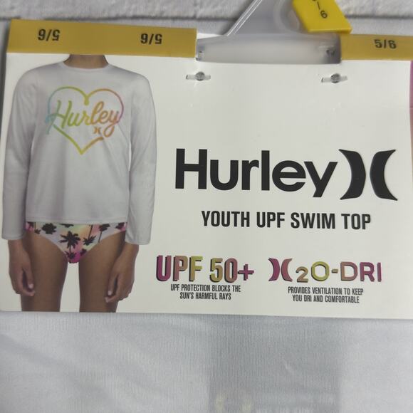 Hurley Girls Long Sleeve Dri-Fit UPF 50+ Shirt White / Pastel Heart Size 5/6 - Picture 5 of 6
